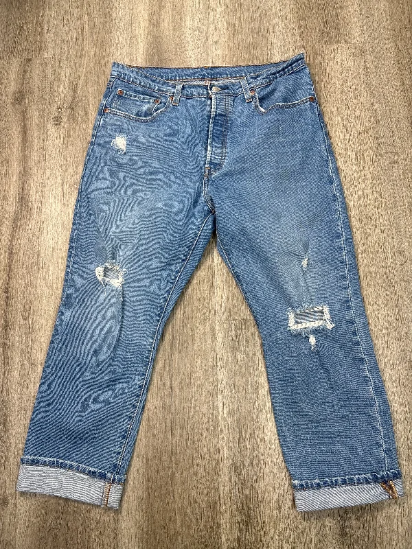 Men's Jeans with a Destroyed LookJeans Cropped By Lucky Brand In Blue Denim, Size: 14