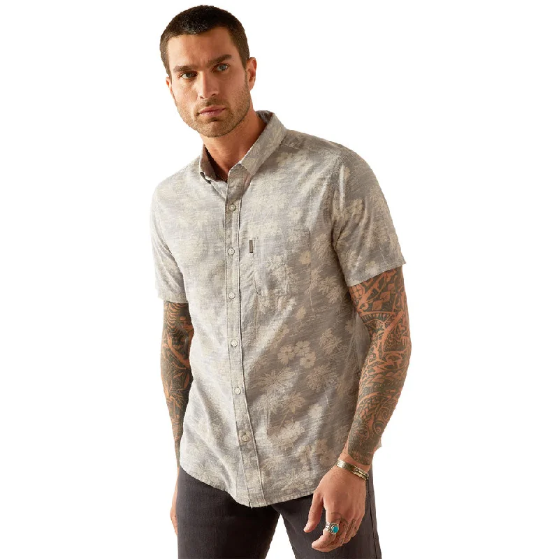 Men's Organic Cotton Shirts for Eco-Consciousness10054851 Ariat Men's Morris Modern Fit Short Sleeve Shirt - Grey Print