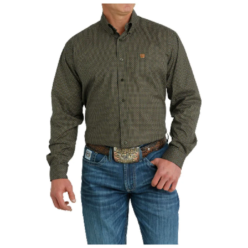 Men's Wrinkle-Free Shirts for Easy CareMTW1105664 Cinch Men's Long Sleeve Stretch Buttondown Shirt - Olive Print