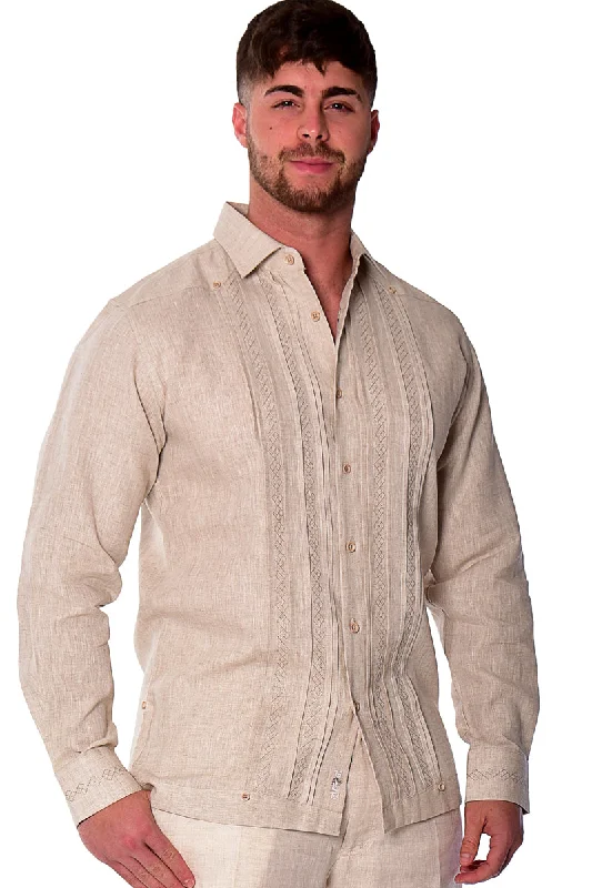 Men's Relaxed-Fit Shirts for Casual ComfortBohio Mens 100% Linen Fancy Guayabera Style Shirt for Men - Embroidered and Pin-Tucked in (3) Colors MLFG2026