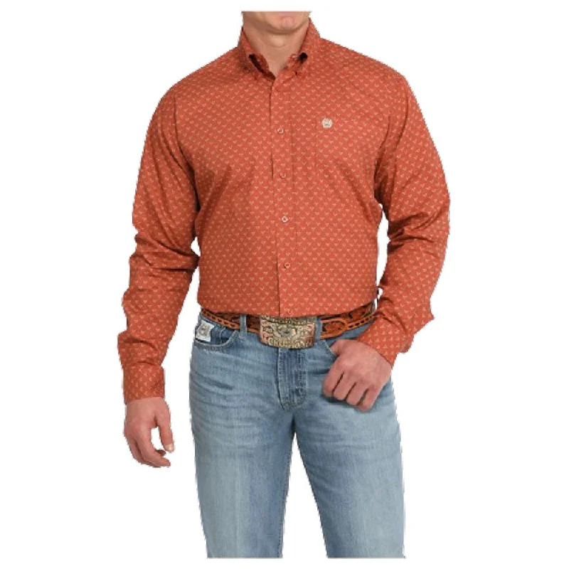 Men's Cowboy Shirts for Western StyleMTW1105847 Cinch Men's Long Sleeve Buttondown Western Shirt - Orange Print