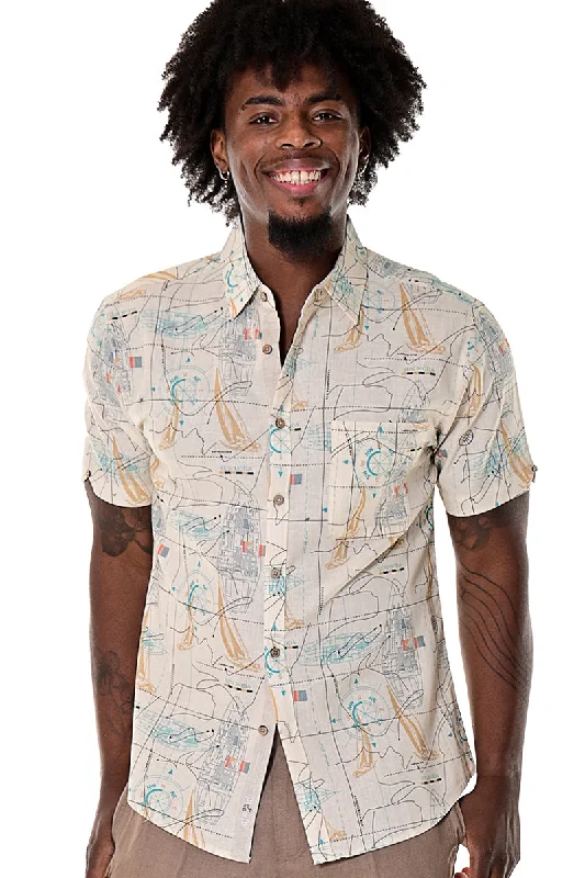 Men's Pattern Mixing Shirts for Creative StyleMen's Linen Short Sleeve Nautical Print Shirt in Ivory by BOHIO-MLSP1194