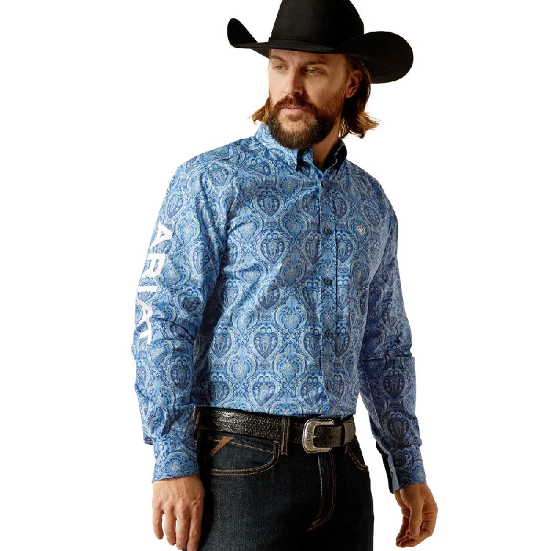 Men's Long-Sleeve Shirts for Year-Round Wear10052627 Ariat Men's Team Kellan Fitted Long Sleeve Buttondown Shirt - Blue Paisley