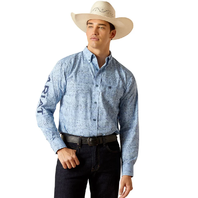 Men's Pocket T-Shirts for Added Functionality10051500 Ariat Men's Team Vaughn Fitted Long Sleeve Buttondown Shirt - Blue