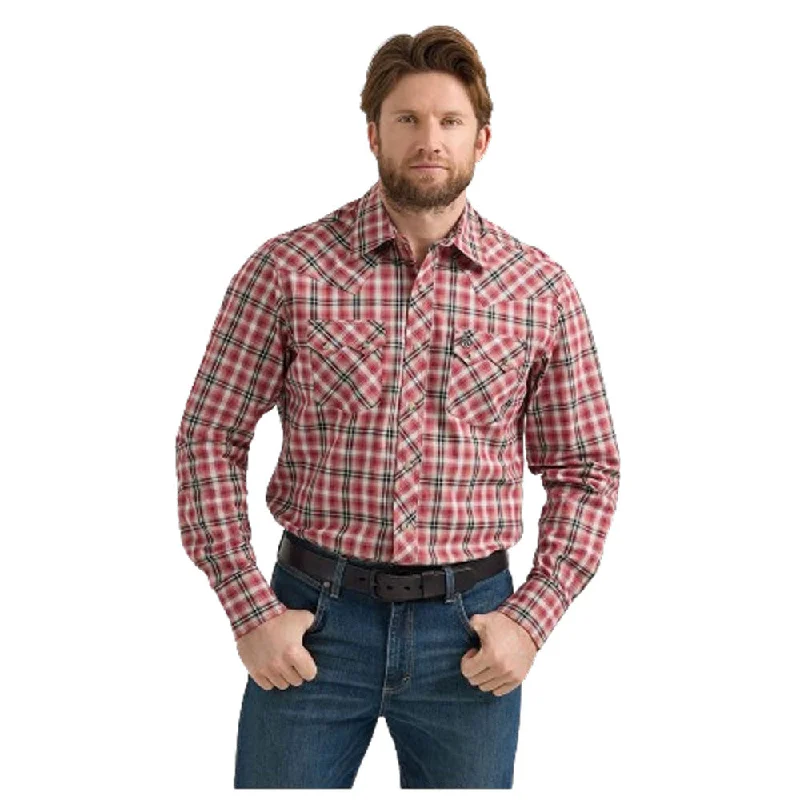 Breathable Men's Linen Shirts112351479 Wrangler Men's Retro Long Sleeve Western Snap Shirt - Vermilion Red