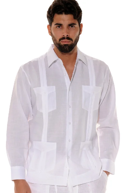 Men's Patterned Casual Shirts for Relaxed StylingBohio 100% Linen Traditional Guayabera Shirt for Men's 4 Pocket L/S in (7) Colors -MLS501