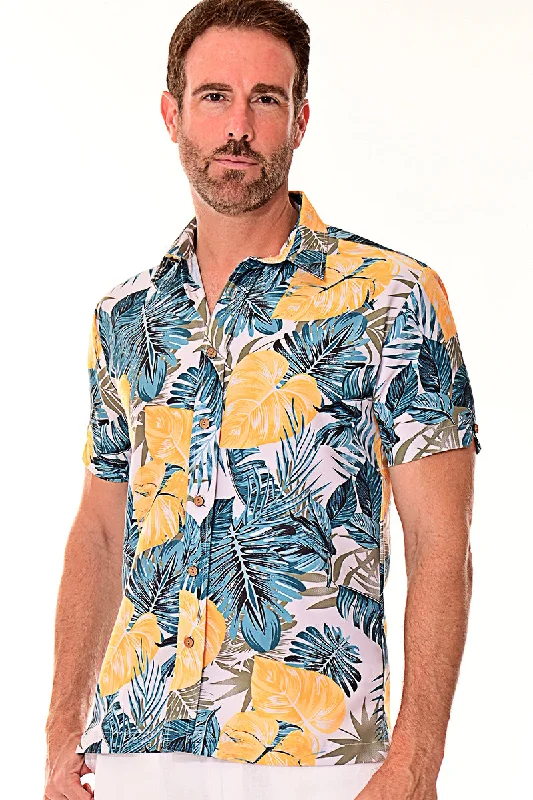 Men's Oxford Shirts for a Preppy StyleBohio Men's Rayon Short Sleeve Button Down Tropical Print Palms Shirt - MRS104