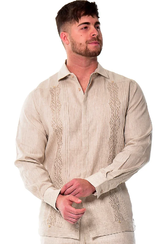 Men's Long-Sleeve Shirts for Year-Round WearBohio Mens 100% Linen Fancy Guayabera Style Shirt for Men - Embroidered and Pin-Tucked in (3) Colors MLFG2030