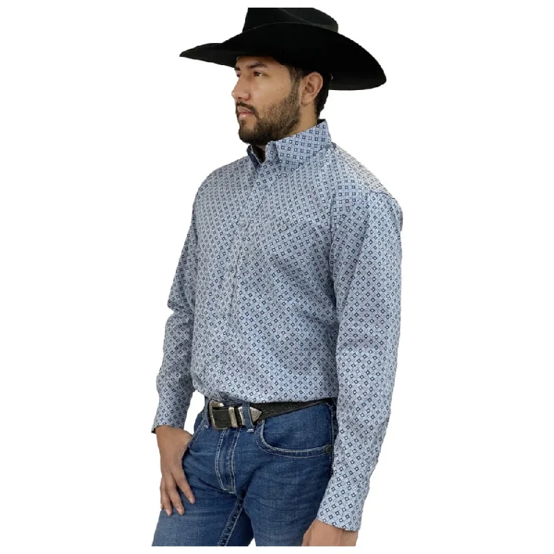 Men's Golf Shirts for On-Course Style112359968 Wrangler Men's George Strait One Pocket Long Sleeve Button Down Shirt - Blue Print