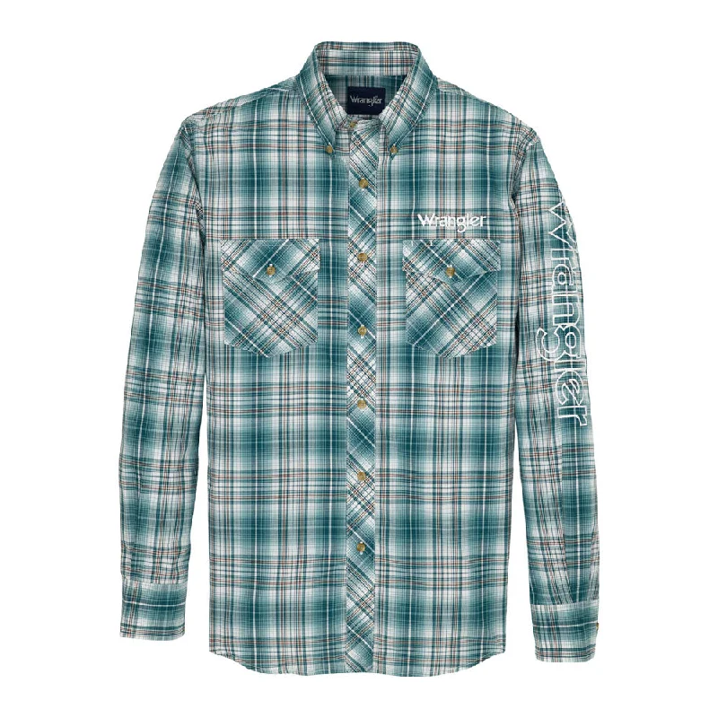 Men's Checked Short-Sleeve Shirts for Summer Fun112359469 Wrangler Men's Logo Long Sleeve Classic Fit Button Shirt - Green