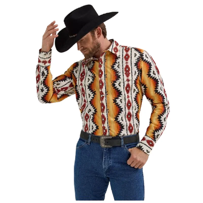 Men's Patterned Dress Casual Shirts for Smart-Casual Events112355378 Wrangler Men's Checotah® Western Classic Fit Long Sleeve Shirt - Sunset Yellow