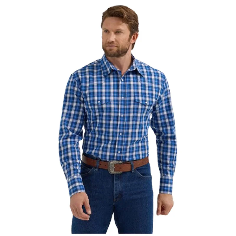 Men's Unique Dress Shirts for a Statement Look112355369 Wrangler Men's Wrinkle Resist Long Sleeve Western Shirt - Blue Plaid