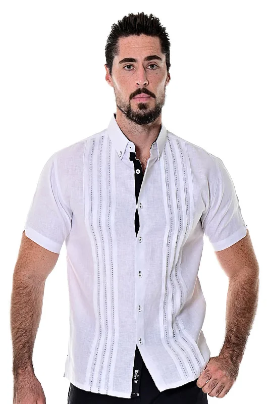 Men's Weekend Shirts for Leisurely OutingsBohio Men's 100% Linen Guayabera Inspired Short Sleeve Shirt w/Pin Tucked in (2) Colors-MLS71