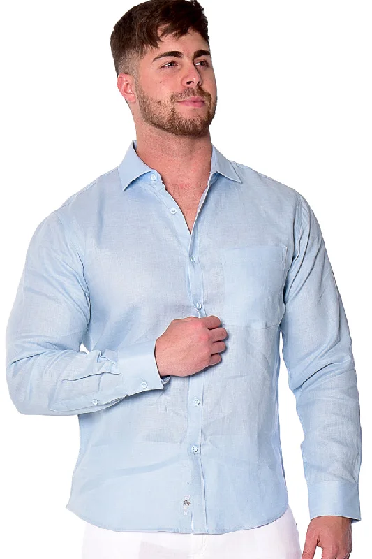 Men's Button-Down Collar Shirts for Staying PolishedBohio Mens 100% Linen Casual Long Sleeve Button-up Shirt in (12) Colors - MLS2043