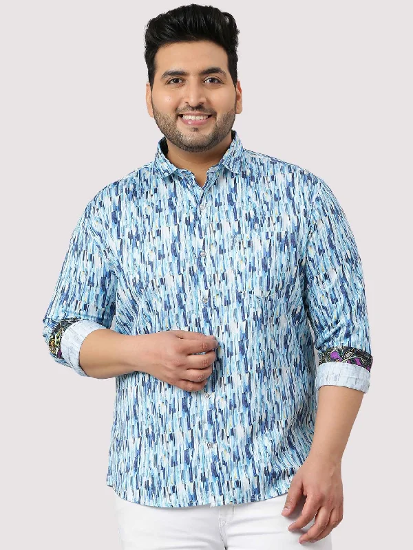 Versatile Men's Short-Sleeve ShirtsBlue Terrain Digital Printed Full Shirt Men's Plus Size