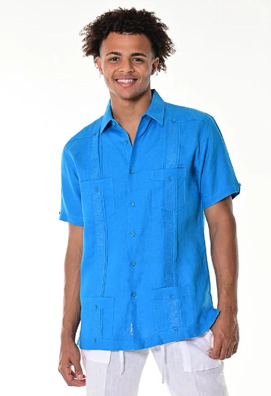 Men's Floral Print Shirts for Spring and SummerMen's Guayabera 100% Linen Embroidered Panel Fancy Cuban Chacabana Shirt  | BOHIO MLG1272