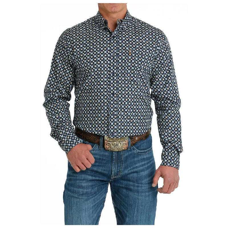 Men's Slim-Fit Shirts for a Flattering ShapeMTW1347093 Cinch Men's Long Sleeve Buttondown Modern Fit Western Shirt - Navy Print