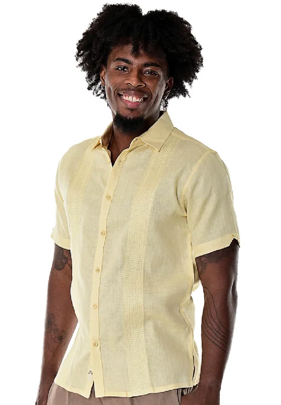 Men's Cowboy Shirts for Western StyleBohio Men's 100% Linen Guayabera Style Shirt Short Sleeves w/Embroidered Panels-MLS109