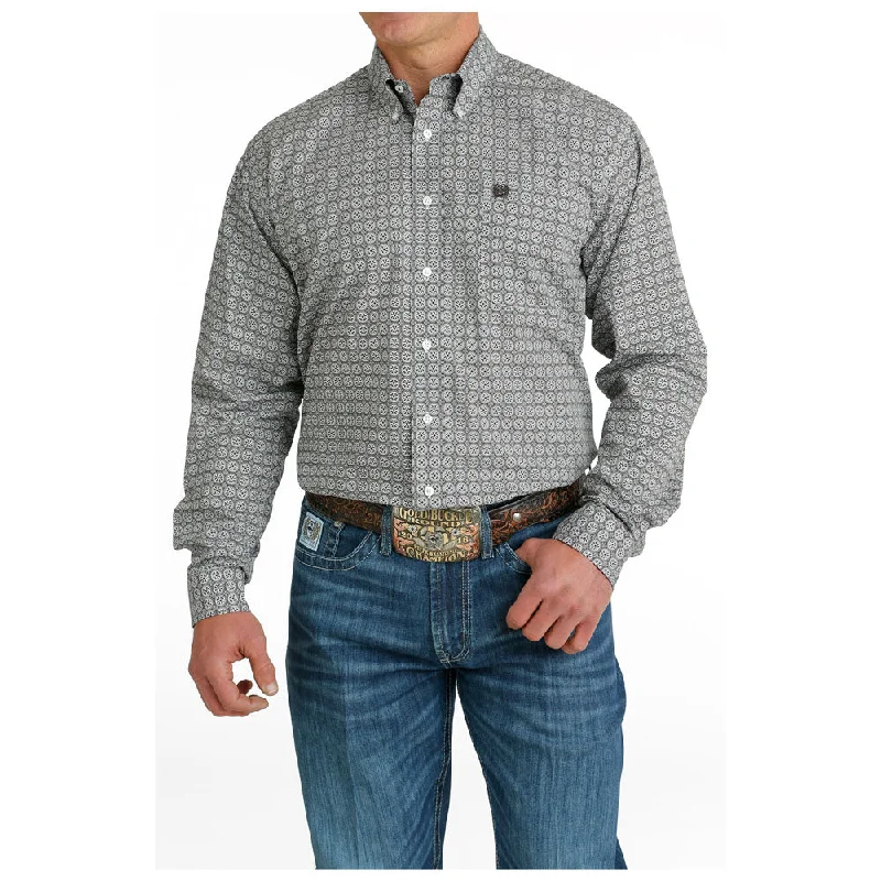 Men's Insulated Shirts for Cold WeatherMTW1105647 Cinch Men's Long Sleeve Button down Western Shirt- White Print