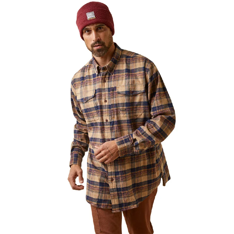 Men's Tailored Shirts for a Sharp Appearance10046636 Ariat Men's Rebar DuraStretch Flannel Work Shirt Jacket - Tiger Eye Plaid