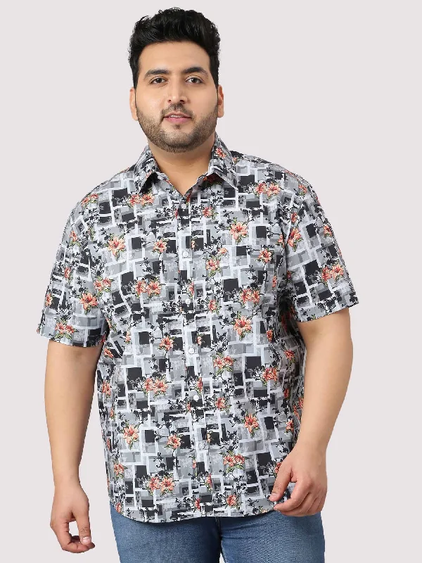 Men's Timeless Dress Shirts for Enduring StyleAbstract Flower Printed Half Sleeve Shirt Men's Plus Size