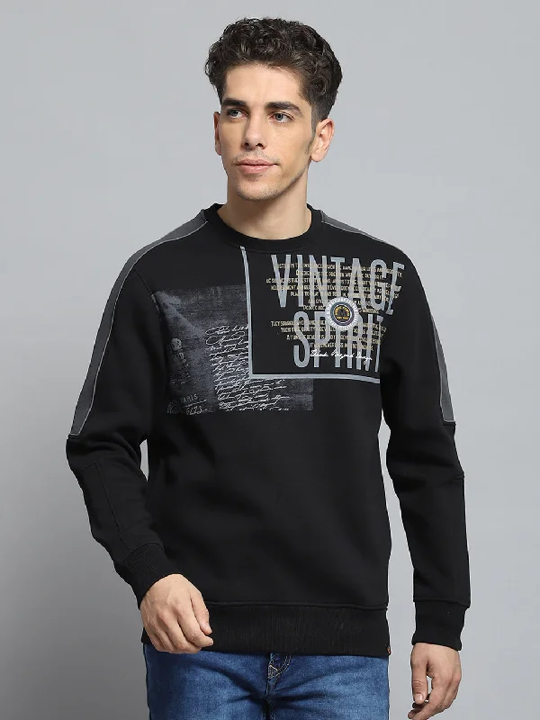 Versatile Men's Short-Sleeve ShirtsMen Black Printed Round Neck Full Sleeve Sweatshirt