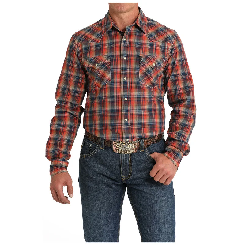 Men's Casual Friday Shirts for Relaxed Office DaysMTW1303079 Cinch Men's Modern Fit Long Sleeve Snap Shirt - Red Plaid