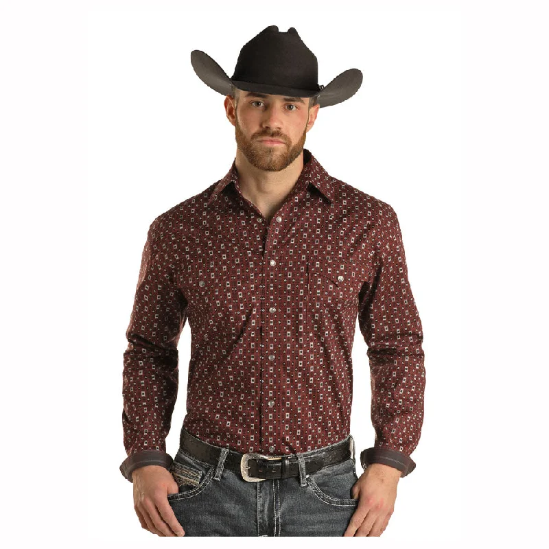 Men's Skinny-Fit Shirts for a Trendy LookRMN2S02825 Panhandle Men's Long Sleeve Western Snap Shirt - Burgundy