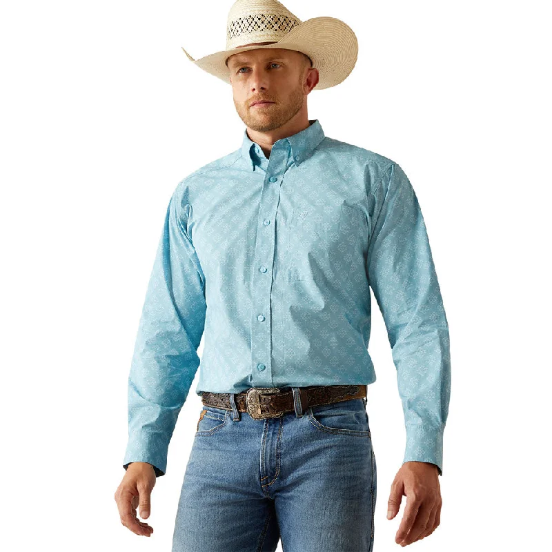 Men's Luxury Shirts for High-End Fashion10054645 Ariat Men's Garmon Classic Fit Long Sleeve Western Shirt - Turquoise Print