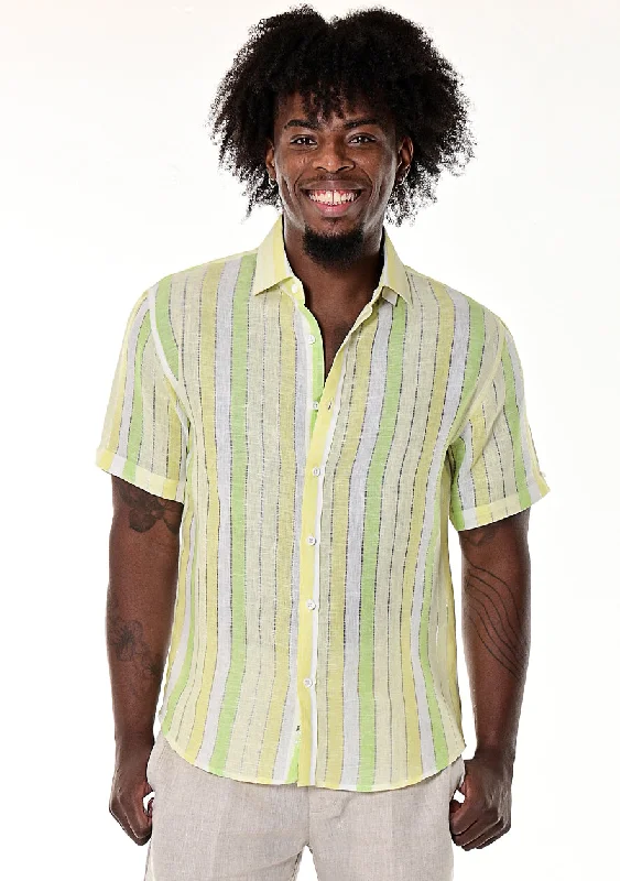 Men's Travel Shirts for Easy PackingBohio Men's 100% Linen Casual Short Sleeve Stripe Shirt in (3) Pastel Colors-MLS266