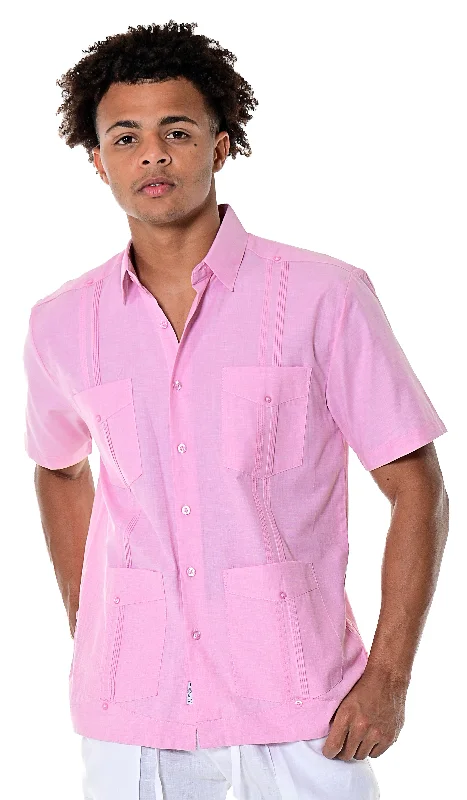 Men's Pattern-Clashing Shirts for Bold FashionBohio Guayabera Shirt for Men S/S Traditional 4 Pocket in (6) Colors MTCG1741