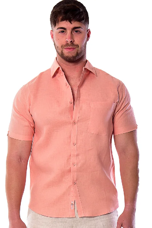 Men's French-Cuff Shirts for a Sophisticated EdgeBohio Mens 100% Linen Casual Short Sleeve Button-up Shirt in (10) Colors-MLS2042