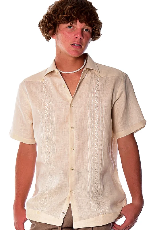 Men's Tab-Collar Shirts for a Crisp LookBohio Mens 100% Linen Embroidered Front Short Sleeve Shirt in (3) Colors MLFG2031