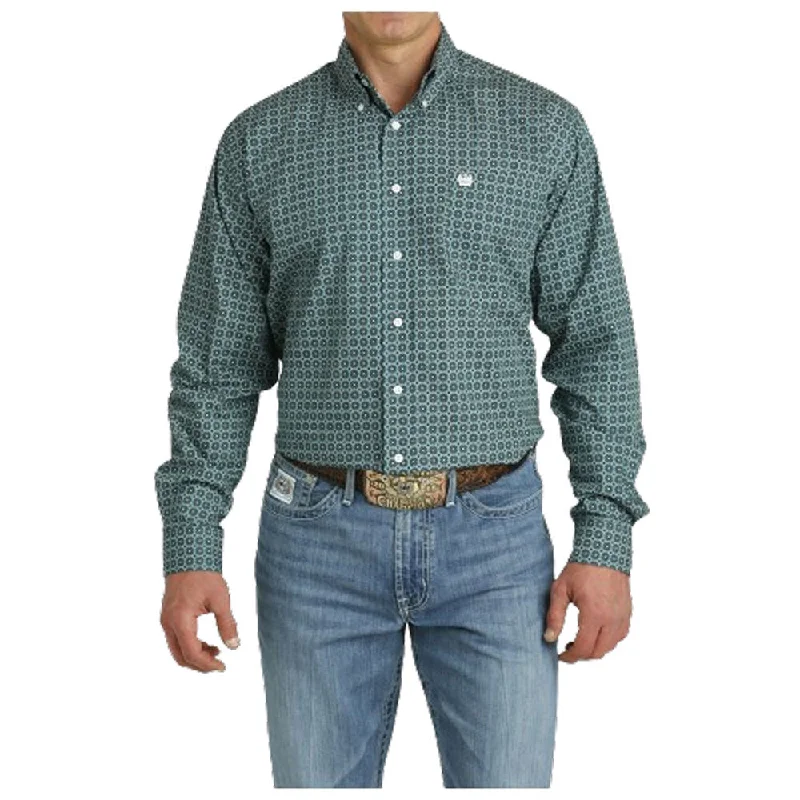 Men's Limited Edition Shirts for ExclusivityMTW1105779 Cinch Men's Long Sleeve Buttondown Shirt - Teal Print