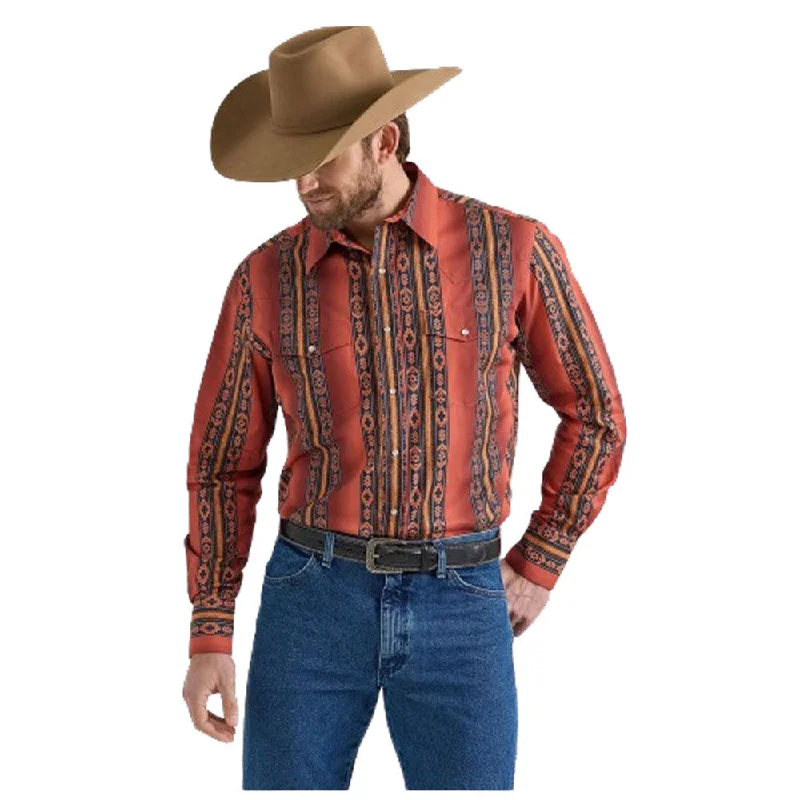 Durable Men's Work Shirts112351473 Wrangler Men's Checotah Long Sleeve Western Snap Shirt - Rusty Orange