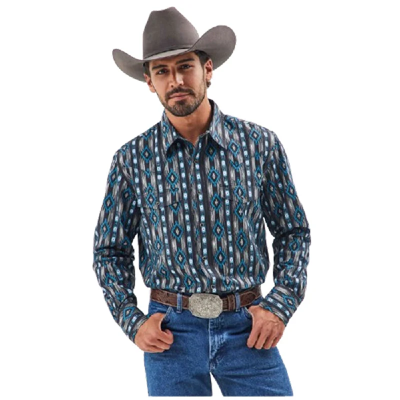 Men's Patterned Casual Shirts for Relaxed Styling112355377 Wrangler Men's Checotah Western Classic Fit Long Sleeve Shirt - Black Bleu