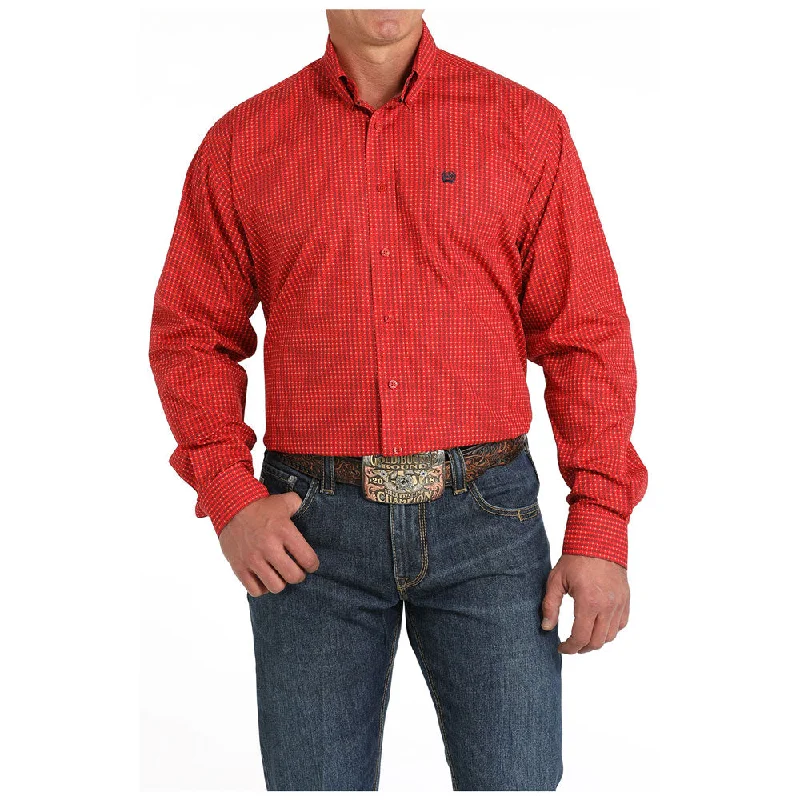 Men's Travel Shirts for Easy PackingMTW1105801 Cinch Men's Long Sleeve Western Shirt - Red Print