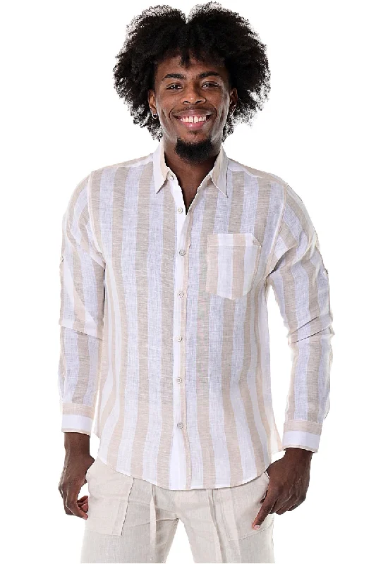 Men's Graphic Print T-Shirts for a Statement LookBohio100% Linen Mens Long Sleeve Button-Down Shirt with Pocket & Stripes in (2) Colors -MLS1694