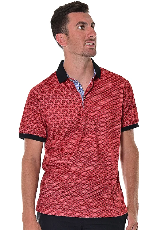 Men's Bamboo Fiber Shirts for Softness and BreathabilityMen's Short Sleeve Polo Shirt Modern Pattern Red/Black - MKT1577