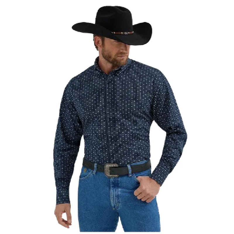 Men's Color-Blocking Shirts for a Statement Look112356594 Wrangler Men's George Strait Collection One Pocket Long Sleeve Shirt - Navy Arrowhead