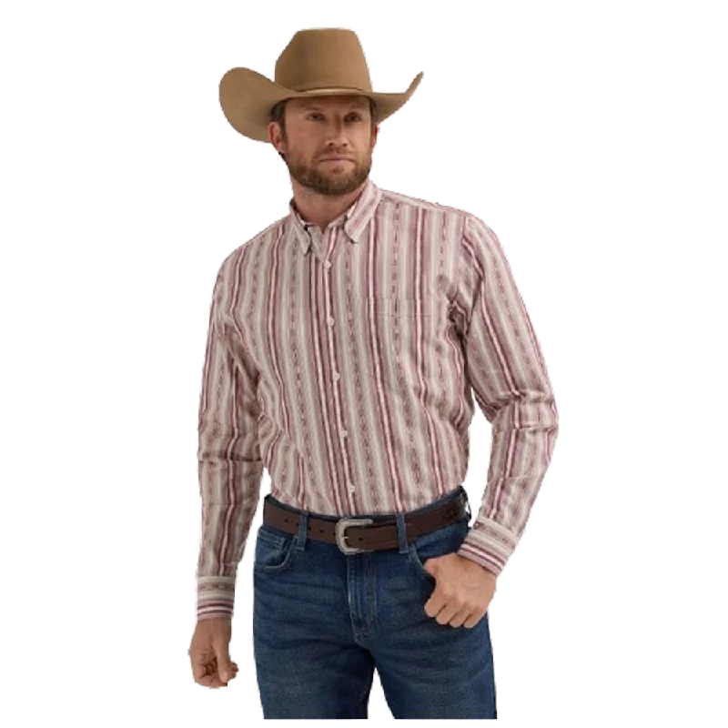 Men's Pattern-Clashing Shirts for Bold Fashion112357669 Wrangler® X Cody Johnson Men's Long Sleeve Classic Fit Shirt - Burgundy Stripe