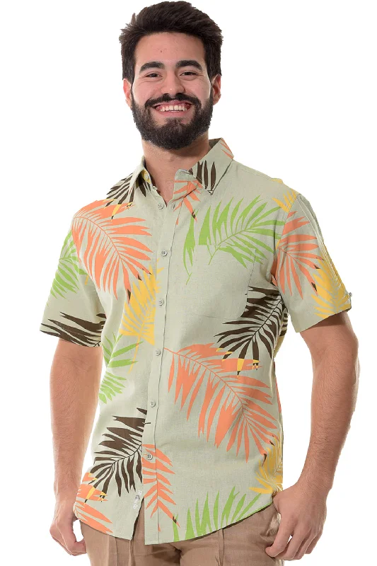 Men's Patterned Button-Down Shirts for Added InterestBohio Men's Linen Tropical Print Casual Short Sleeve (1) Pocket Shirt -MLSP1188