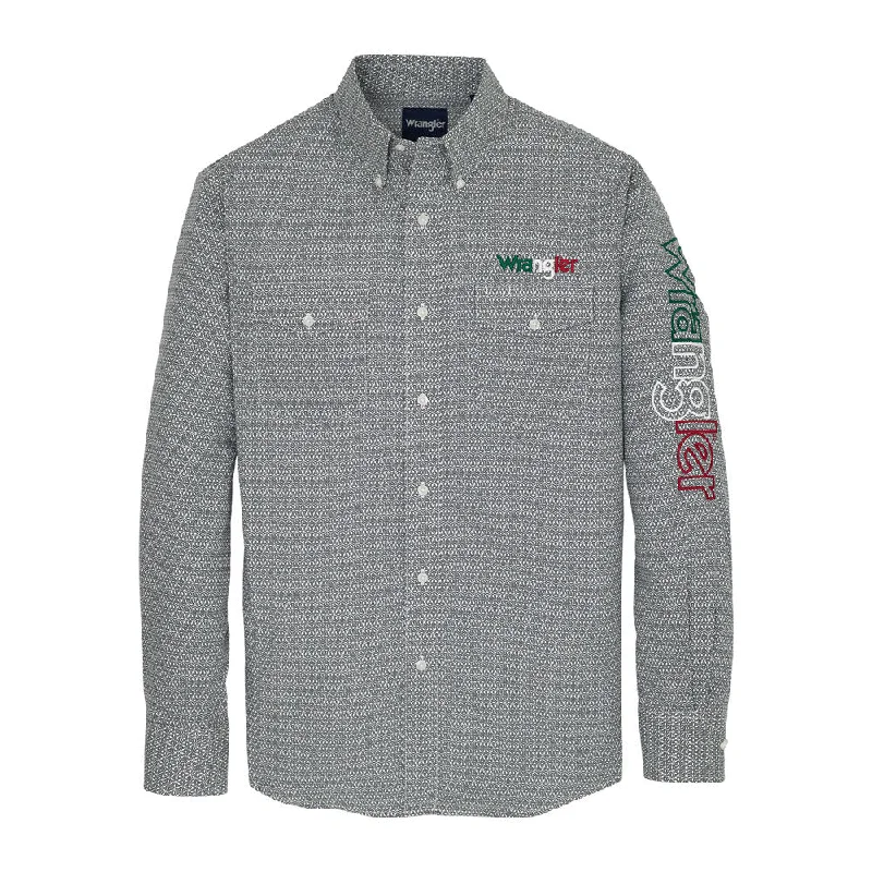 Men's Floral Print Shirts for Spring and Summer112359483 Wrangler Men's Mexico Logo Long Sleeve Classic Fit Button Shirt -  Grey