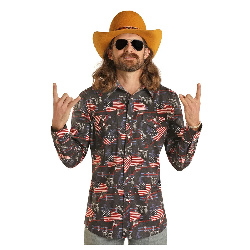 Men's Machine-Washable Shirts for ConvenienceBMN2S03929 Dale Brisby Men's Long Sleeve America Snap Shirt