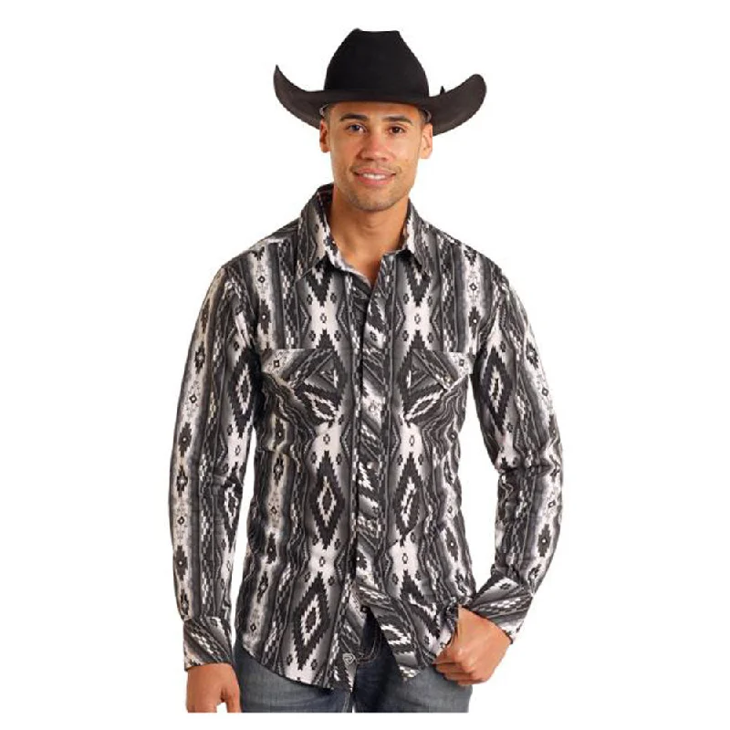 Men's Oxford Shirts for a Preppy StyleBMN2S05471 Rock & Roll Men's Long Sleeve Western Snap Shirt - Black Southwest Print