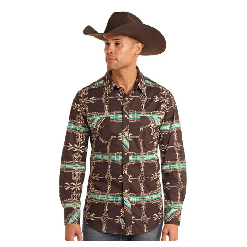 Men's Denim Shirts for a Rugged LookBMN2S05477 Rock & Roll Men's Long Sleeve Western Snap Shirt - Peacock Southwest Print