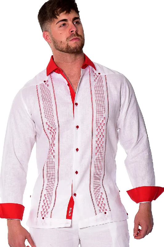 Men's Wingtip-Collar Shirts for a Classic TouchBohio Mens 100% Linen Embroidered Front Guayabera Style Long Sleeve Shirt in (2) Colors MLFG2032