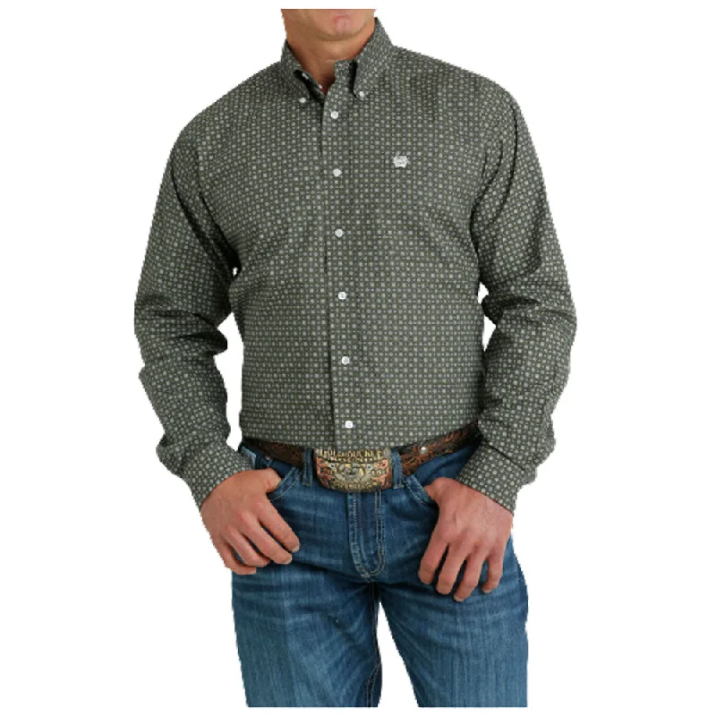 Men's Stain-Resistant Shirts for Mess-Free WearMTW1105661 Cinch Men's Long Sleeve Buttondown Shirt - Olive Print