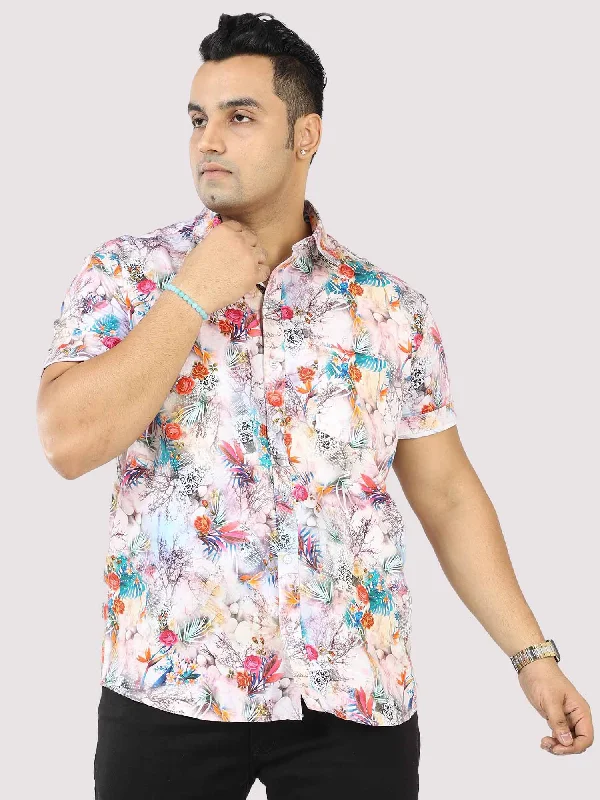 Lightweight Men's Poplin ShirtsHibiscus Tropic Digital Printed Half Sleeve Shirt Men's Plus Size