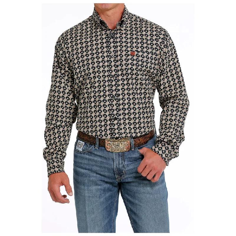 Men's Performance Shirts for Active LifestylesMTW1105613  Cinch Men's Long Sleeve Button-Down Shirt - Black Print